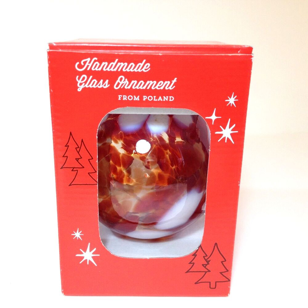Zorza Hand Blown Handmade Glass Ball From Poland Ornament Red #38-460